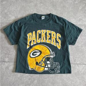 90s Vintage Green Bay Packers Helmet Green T Shirt Size L